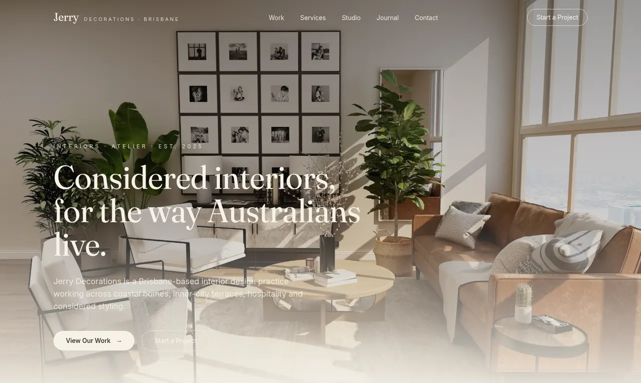 Jerry Decorations homepage — Considered interiors for the way Australians live, Brisbane interior design studio