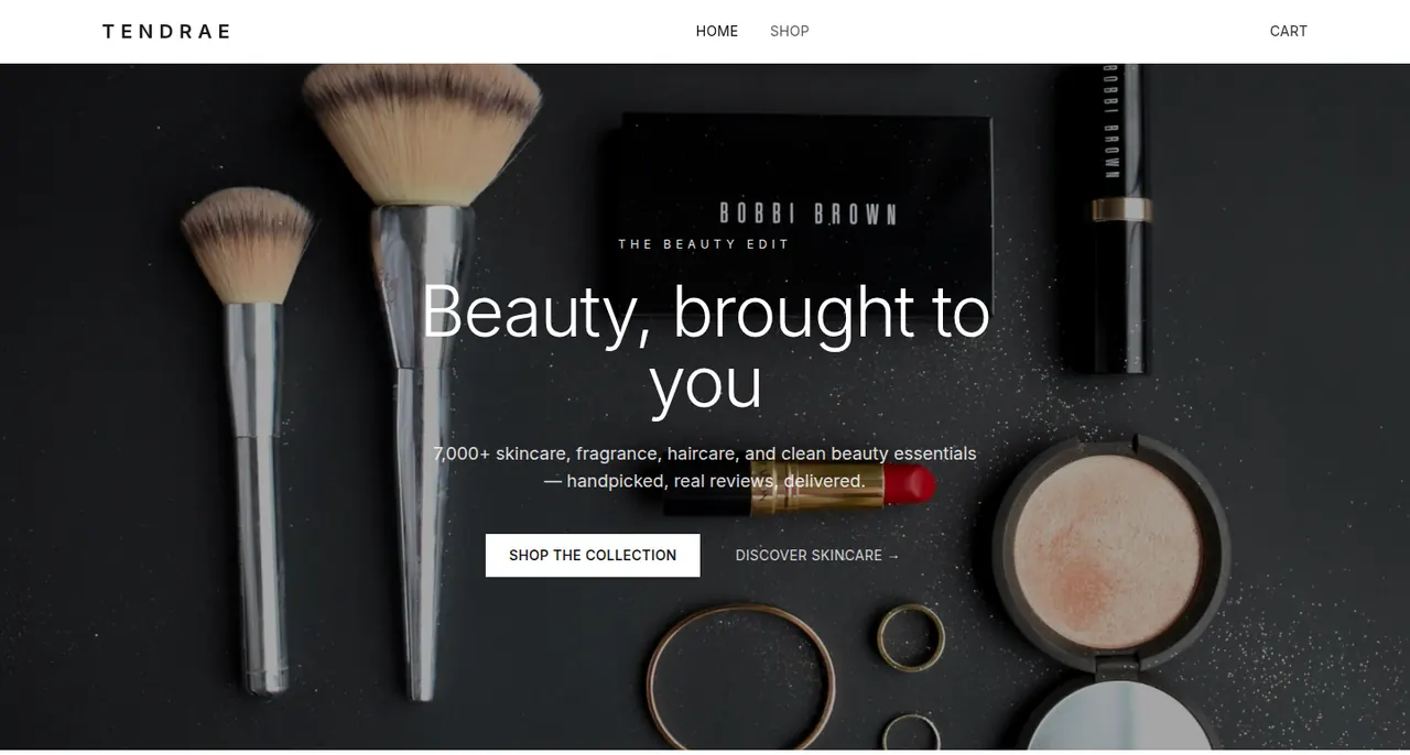 Tendrae homepage — Beauty, brought to you, a curated beauty e-commerce shop